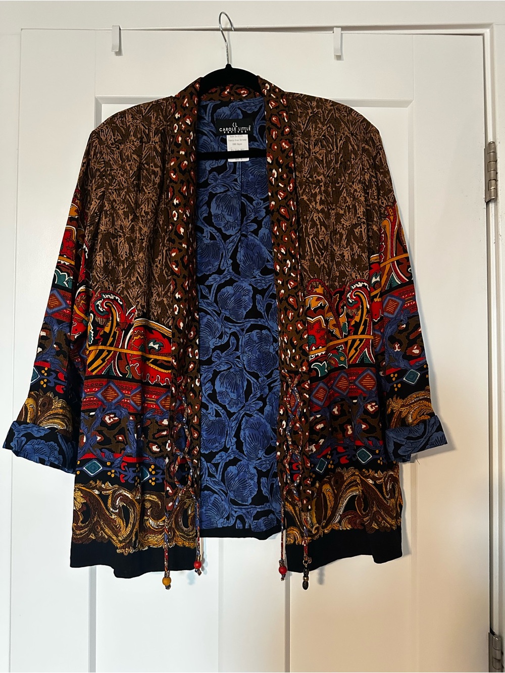 Carole Little Petite Mixed-Print Jacket in Blue, Brown, Red